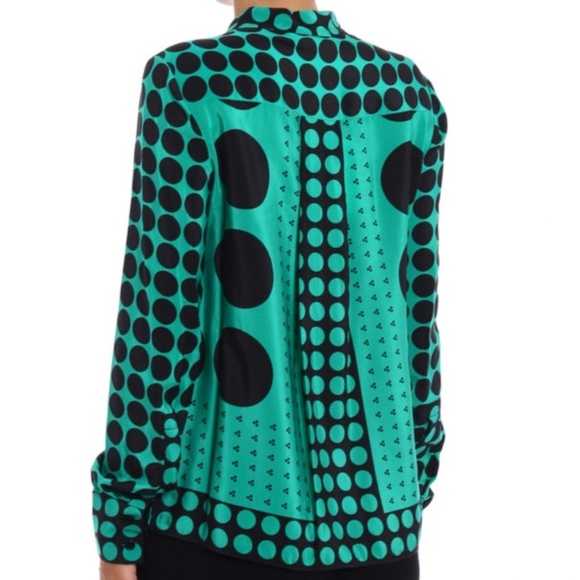 Diane von Furstenberg Silk Blouse – Brunel Evergreen Polka Dot Print, Size 12 - Picture 2 of 12